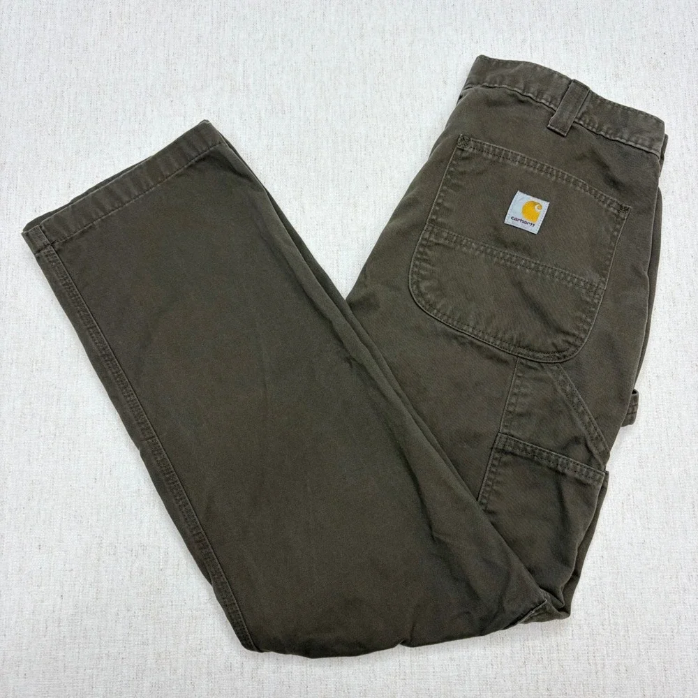 Carhartt Carpenter Pants Mens 34x30 Olive Green Relaxed Fit B324-DFE Nice!